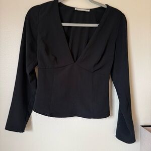 Abercrombie & Fitch plunge Black Long Sleeve V-Neck Blouse